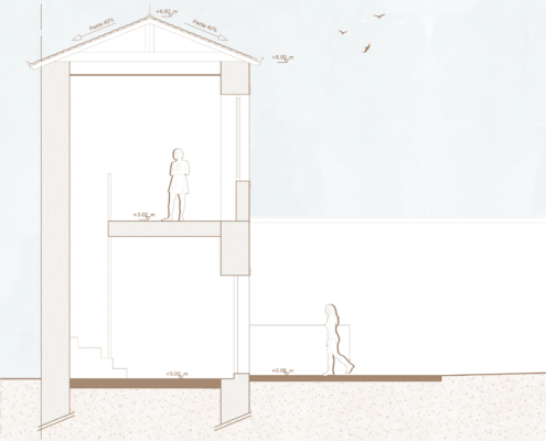 Coupe état des lieux avant travaux, extension et cage d'escalier à Nantes