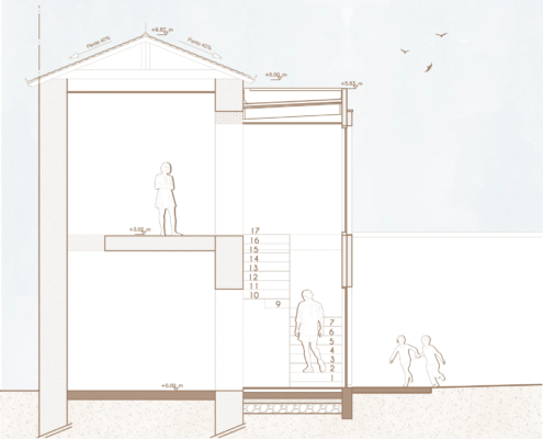 Coupe projet de l'extension avec nouvelle cage d'escalier, secteur classé à Nantes
