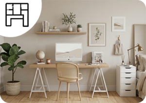 Espace de bureau épuré et bien structuré, montrant l'importance de l'organisation spatiale pour réduire la fatigue cognitive et le stress.