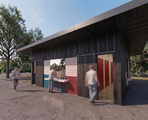 Faïence coloré et bardage bois, extension sanitaires du collège Jean Moulin